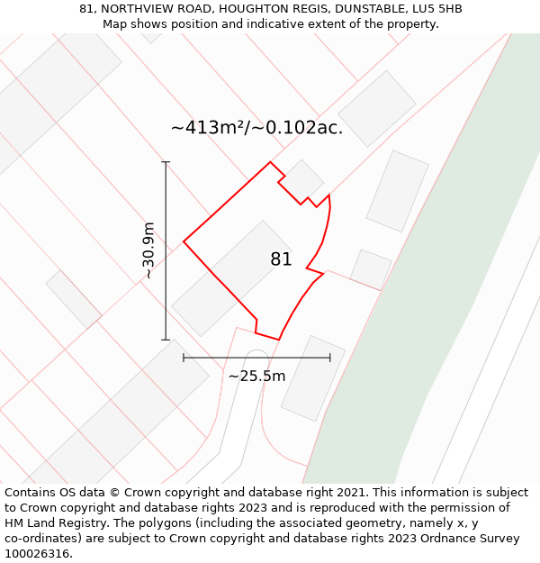 81, NORTHVIEW ROAD, HOUGHTON REGIS, DUNSTABLE, LU5 5HB: Plot and title map