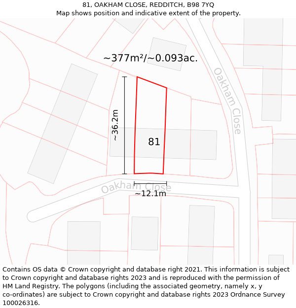 81, OAKHAM CLOSE, REDDITCH, B98 7YQ: Plot and title map