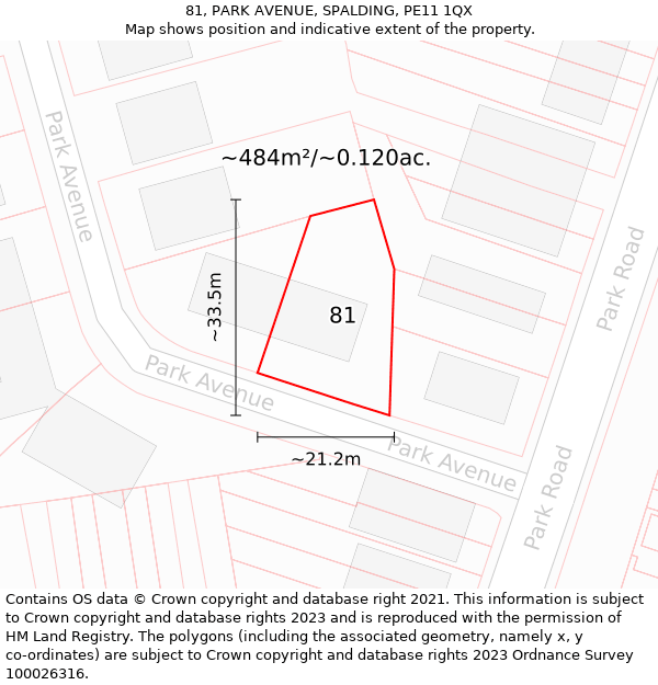 81, PARK AVENUE, SPALDING, PE11 1QX: Plot and title map