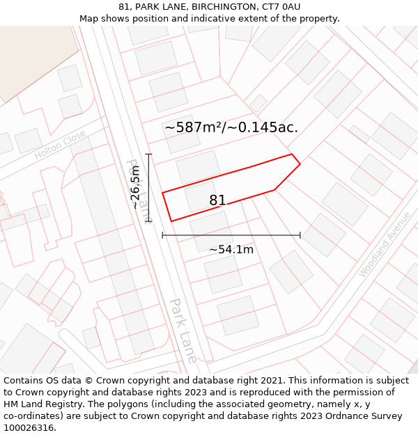 81, PARK LANE, BIRCHINGTON, CT7 0AU: Plot and title map