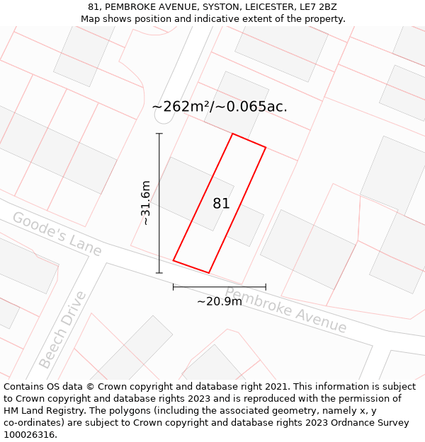 81, PEMBROKE AVENUE, SYSTON, LEICESTER, LE7 2BZ: Plot and title map