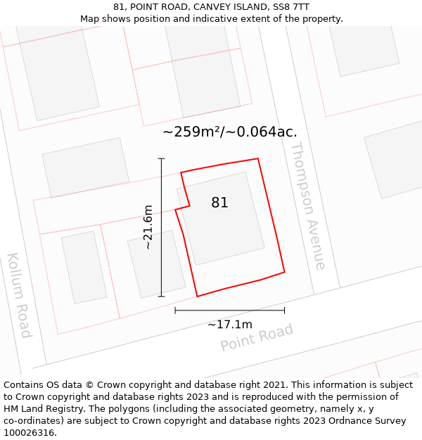 81, POINT ROAD, CANVEY ISLAND, SS8 7TT: Plot and title map