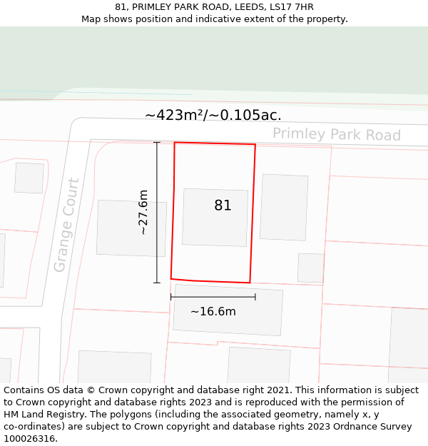 81, PRIMLEY PARK ROAD, LEEDS, LS17 7HR: Plot and title map