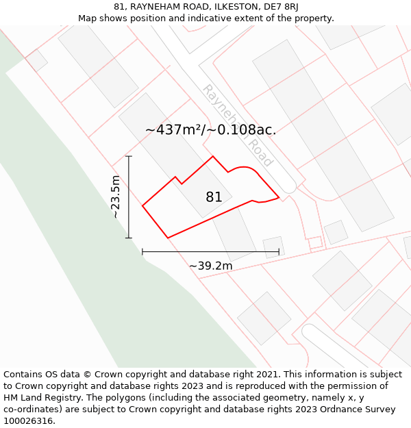 81, RAYNEHAM ROAD, ILKESTON, DE7 8RJ: Plot and title map