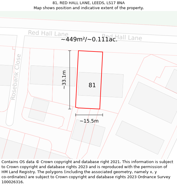 81, RED HALL LANE, LEEDS, LS17 8NA: Plot and title map