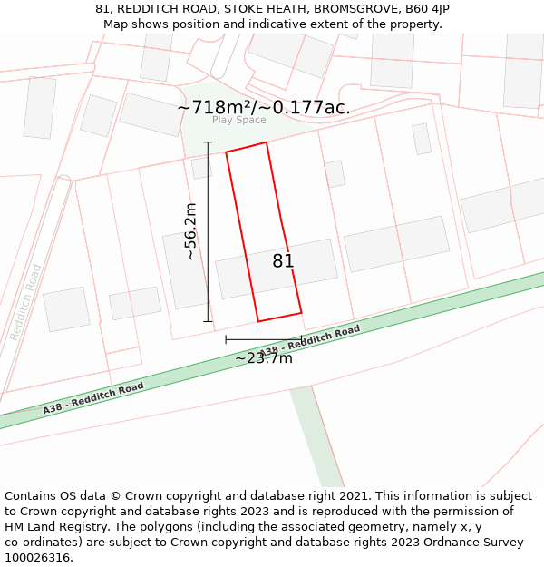 81, REDDITCH ROAD, STOKE HEATH, BROMSGROVE, B60 4JP: Plot and title map