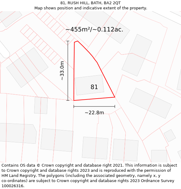 81, RUSH HILL, BATH, BA2 2QT: Plot and title map