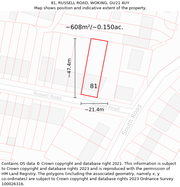 81, RUSSELL ROAD, WOKING, GU21 4UY: Plot and title map