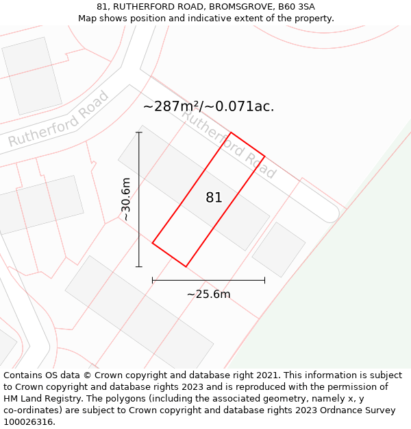 81, RUTHERFORD ROAD, BROMSGROVE, B60 3SA: Plot and title map