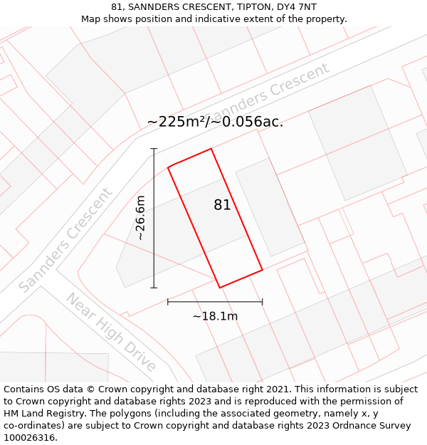 81, SANNDERS CRESCENT, TIPTON, DY4 7NT: Plot and title map