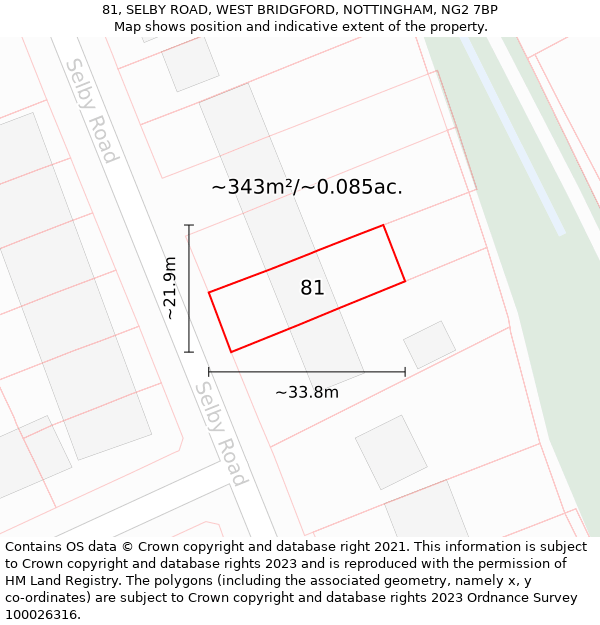 81, SELBY ROAD, WEST BRIDGFORD, NOTTINGHAM, NG2 7BP: Plot and title map