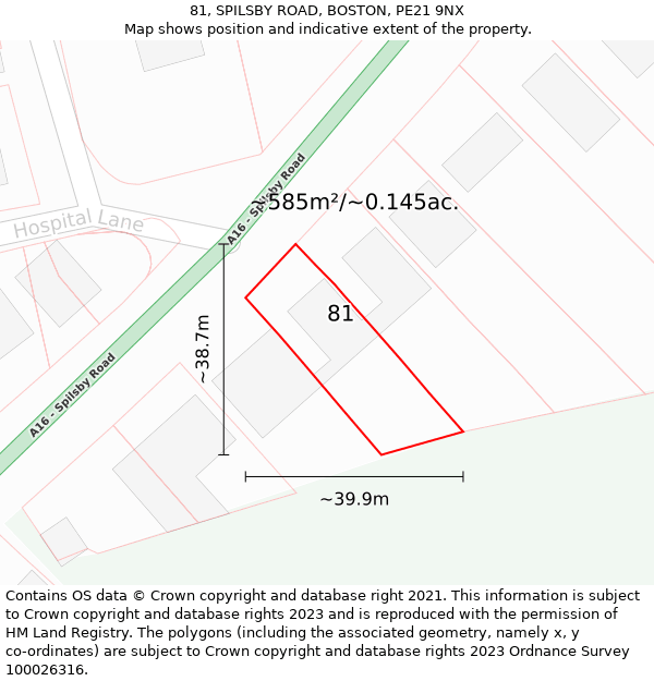 81, SPILSBY ROAD, BOSTON, PE21 9NX: Plot and title map