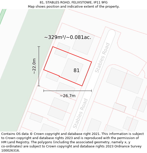 81, STABLES ROAD, FELIXSTOWE, IP11 9FG: Plot and title map