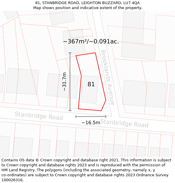 81, STANBRIDGE ROAD, LEIGHTON BUZZARD, LU7 4QA: Plot and title map