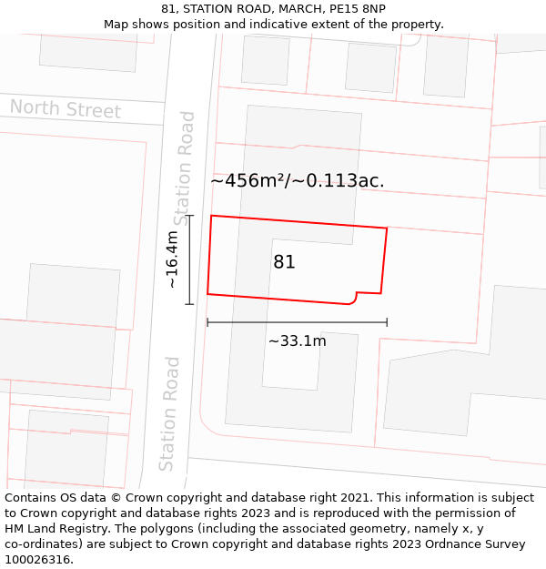 81, STATION ROAD, MARCH, PE15 8NP: Plot and title map