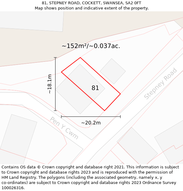 81, STEPNEY ROAD, COCKETT, SWANSEA, SA2 0FT: Plot and title map