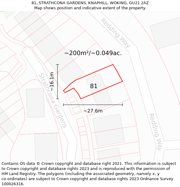 81, STRATHCONA GARDENS, KNAPHILL, WOKING, GU21 2AZ: Plot and title map