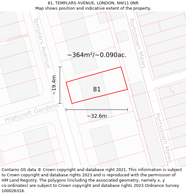 81, TEMPLARS AVENUE, LONDON, NW11 0NR: Plot and title map