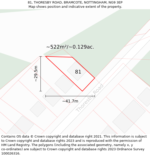 81, THORESBY ROAD, BRAMCOTE, NOTTINGHAM, NG9 3EP: Plot and title map