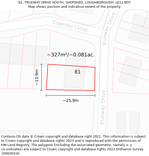 81, TRUEWAY DRIVE SOUTH, SHEPSHED, LOUGHBOROUGH, LE12 9DY: Plot and title map