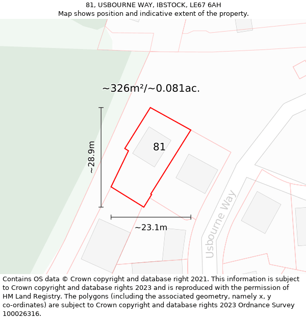 81, USBOURNE WAY, IBSTOCK, LE67 6AH: Plot and title map