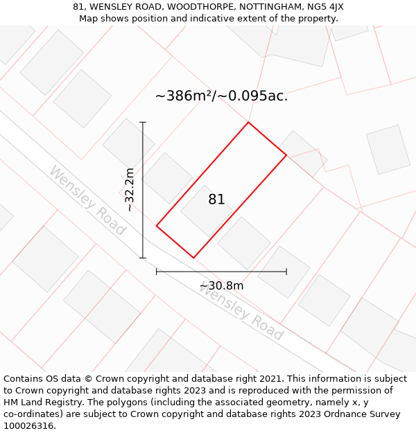 81, WENSLEY ROAD, WOODTHORPE, NOTTINGHAM, NG5 4JX: Plot and title map