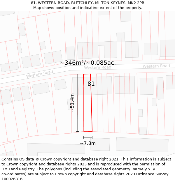 81, WESTERN ROAD, BLETCHLEY, MILTON KEYNES, MK2 2PR: Plot and title map