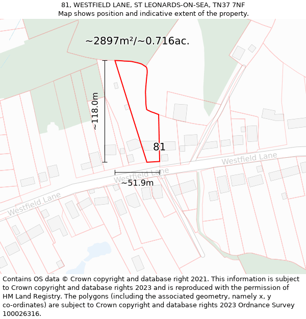 81, WESTFIELD LANE, ST LEONARDS-ON-SEA, TN37 7NF: Plot and title map