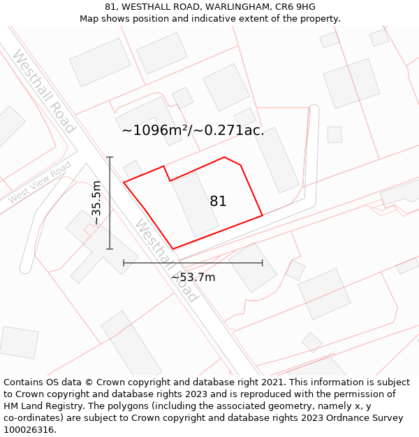 81, WESTHALL ROAD, WARLINGHAM, CR6 9HG: Plot and title map