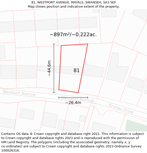 81, WESTPORT AVENUE, MAYALS, SWANSEA, SA3 5EF: Plot and title map