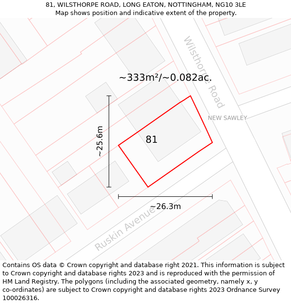 81, WILSTHORPE ROAD, LONG EATON, NOTTINGHAM, NG10 3LE: Plot and title map