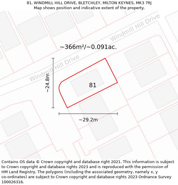 81, WINDMILL HILL DRIVE, BLETCHLEY, MILTON KEYNES, MK3 7RJ: Plot and title map