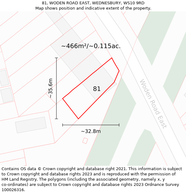 81, WODEN ROAD EAST, WEDNESBURY, WS10 9RD: Plot and title map