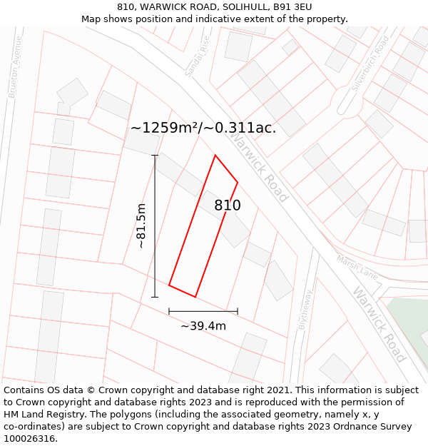 810, WARWICK ROAD, SOLIHULL, B91 3EU: Plot and title map