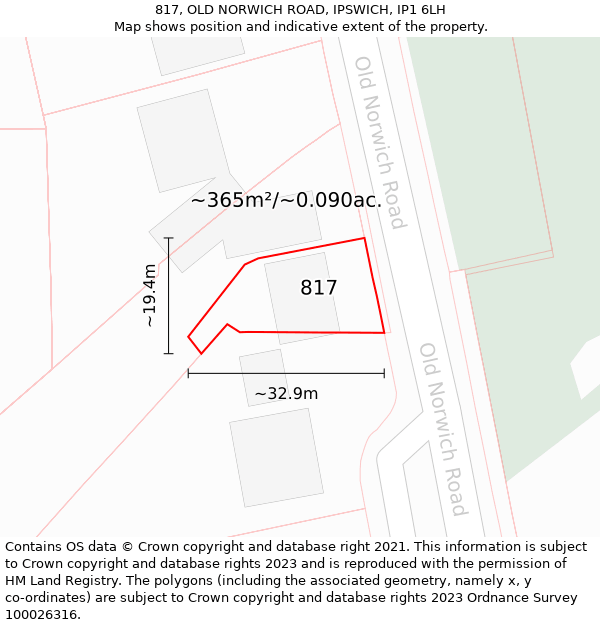 817, OLD NORWICH ROAD, IPSWICH, IP1 6LH: Plot and title map