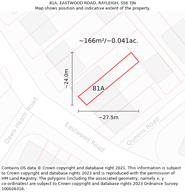 81A, EASTWOOD ROAD, RAYLEIGH, SS6 7JN: Plot and title map