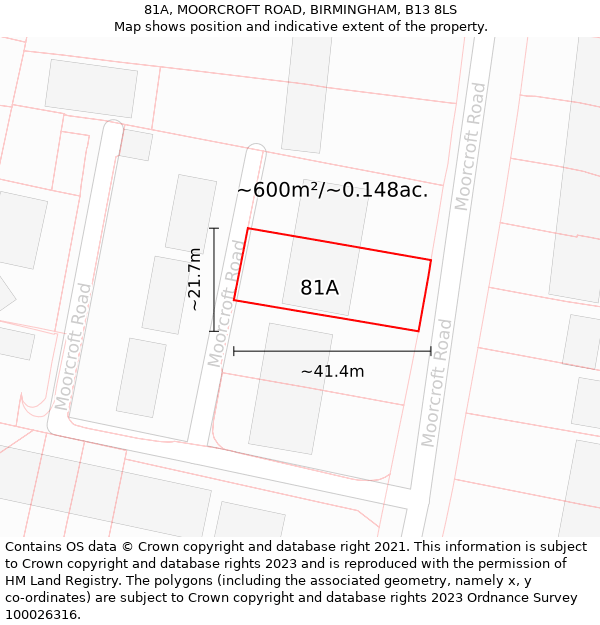 81A, MOORCROFT ROAD, BIRMINGHAM, B13 8LS: Plot and title map