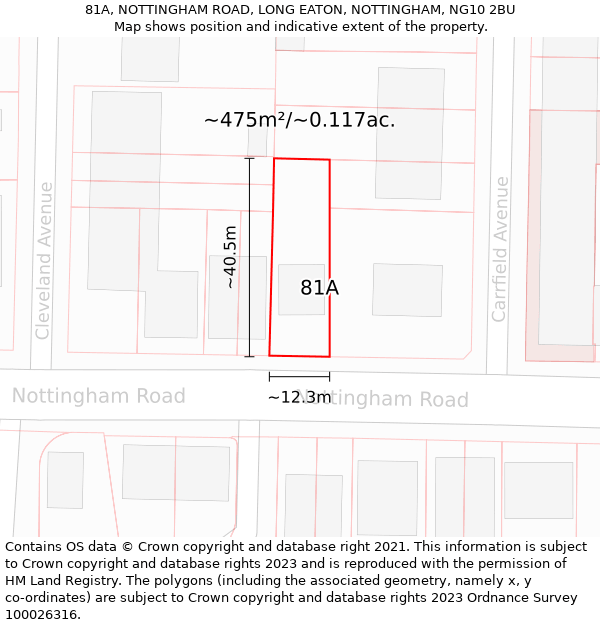 81A, NOTTINGHAM ROAD, LONG EATON, NOTTINGHAM, NG10 2BU: Plot and title map