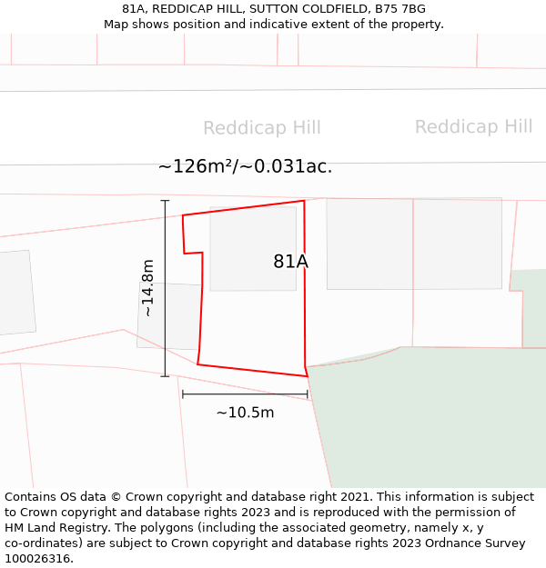 81A, REDDICAP HILL, SUTTON COLDFIELD, B75 7BG: Plot and title map