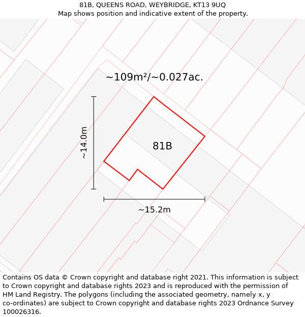 81B, QUEENS ROAD, WEYBRIDGE, KT13 9UQ: Plot and title map