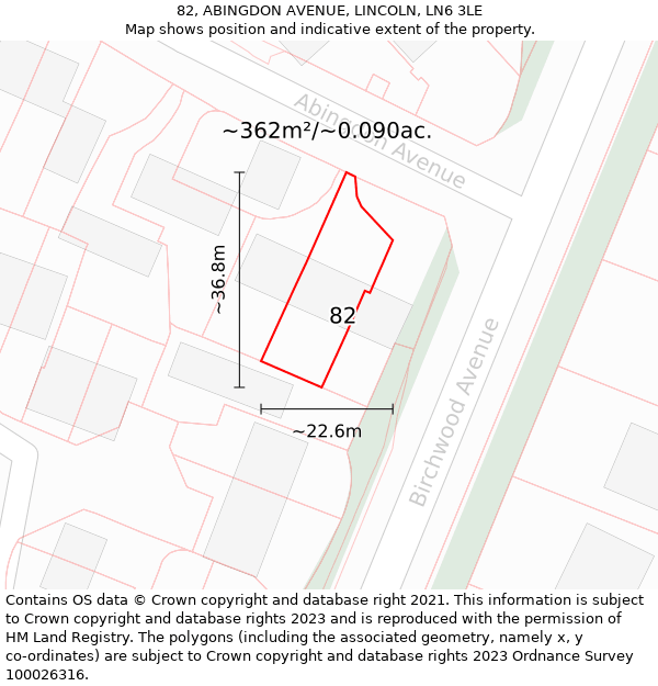 82, ABINGDON AVENUE, LINCOLN, LN6 3LE: Plot and title map