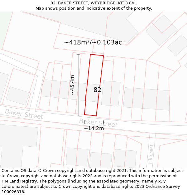 82, BAKER STREET, WEYBRIDGE, KT13 8AL: Plot and title map
