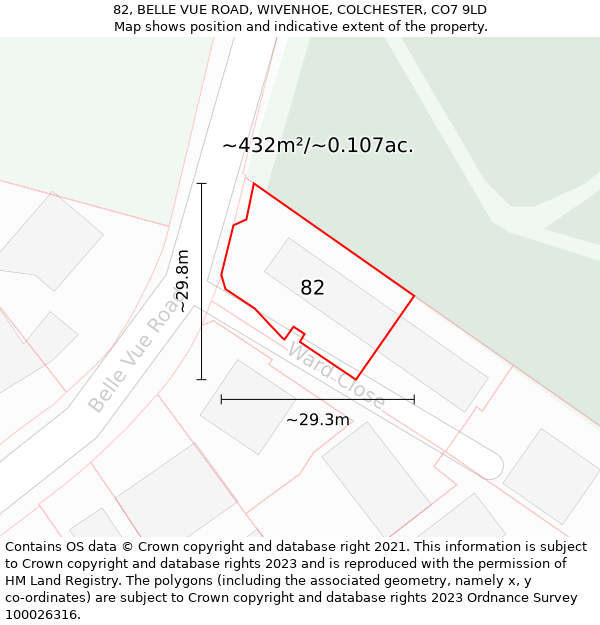 82, BELLE VUE ROAD, WIVENHOE, COLCHESTER, CO7 9LD: Plot and title map