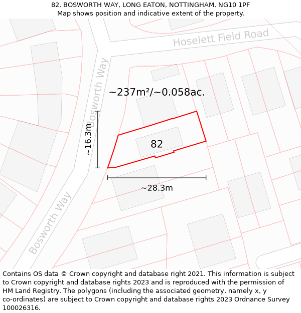 82, BOSWORTH WAY, LONG EATON, NOTTINGHAM, NG10 1PF: Plot and title map