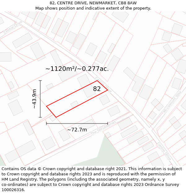 82, CENTRE DRIVE, NEWMARKET, CB8 8AW: Plot and title map