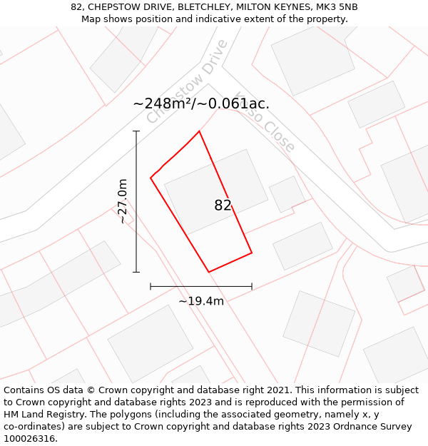 82, CHEPSTOW DRIVE, BLETCHLEY, MILTON KEYNES, MK3 5NB: Plot and title map