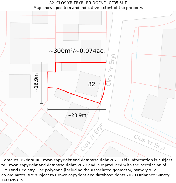 82, CLOS YR ERYR, BRIDGEND, CF35 6HE: Plot and title map