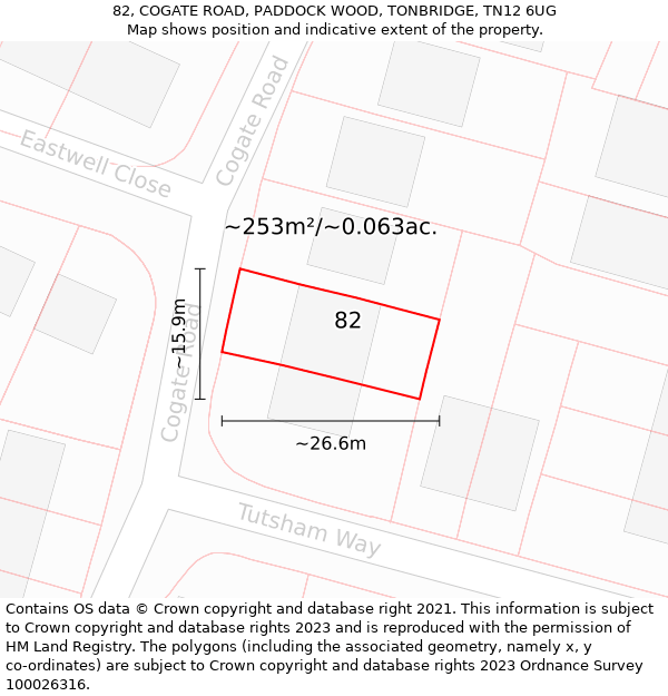 82, COGATE ROAD, PADDOCK WOOD, TONBRIDGE, TN12 6UG: Plot and title map