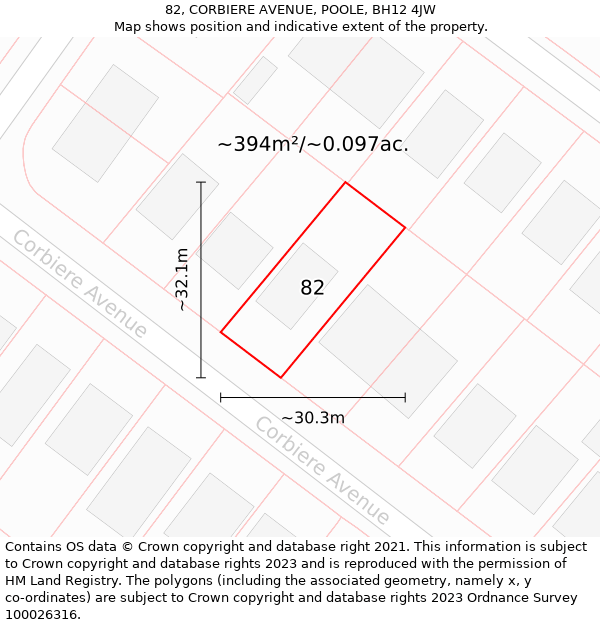 82, CORBIERE AVENUE, POOLE, BH12 4JW: Plot and title map