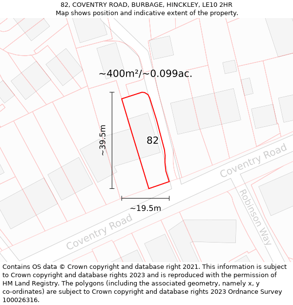 82, COVENTRY ROAD, BURBAGE, HINCKLEY, LE10 2HR: Plot and title map